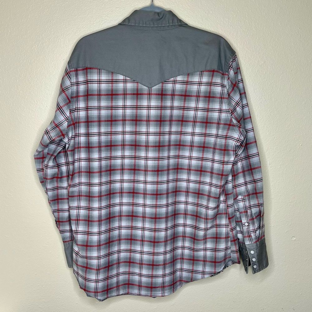 Wrangler Brushpopper Plaid Gray Red Pearl Snap Long Sleeve Shirt Men Size Large - Picture 6 of 13